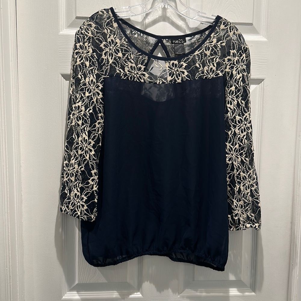 RUEL 21 Navy Sheer Blouse Size XL